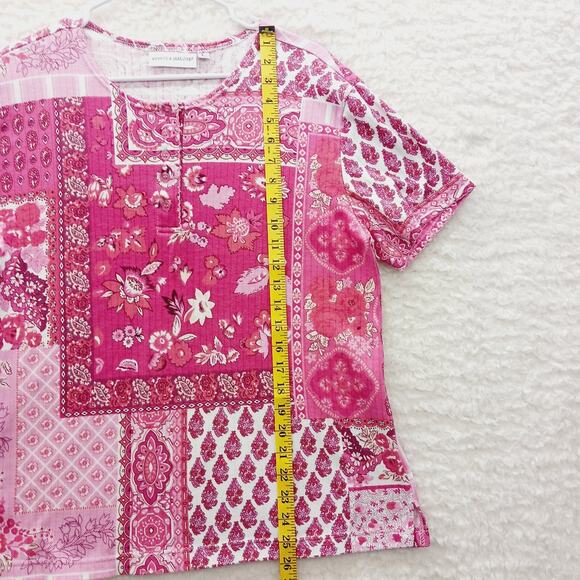 T-Shirt Size L Pink Patchwork Bandana Boho Bloomcore Whimsycore Romantic Resort - Picture 5 of 12